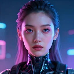 portrait of a cyberpunk cyborg girl, art by maciej kuciara and liam wong, matte painting, trending on artstation, neon, realistic shading, perfect face, fine details, radiant light, 4 k