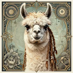 llama with dreadlocks, art deco design, by Mandy Jurgens, Ernst Haeckel, James Jean, concept art