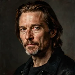 portrait painting of willem dafoe with stubble, renaissance oil painting, studious chiaroscuro