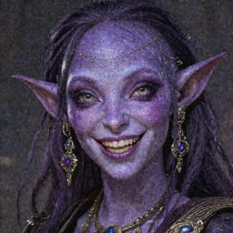 purple skin, Tiefling Pirate, laughing, beautiful detailed eyes, cute, fantasy, intricate, elegant, highly detailed, digital painting, 4k, HDR, concept art, detailed jewelry, smooth, sharp focus, illustration, by Wayn Reynolds