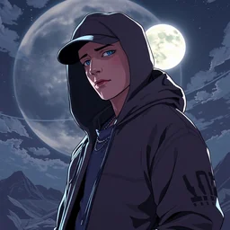 eminem, on the moon, trending on artstation, anime style 4 k