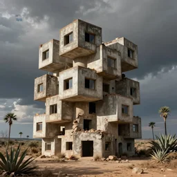 brutalist cube tower ruined in the oasis. karl blossfeldt, agnes pelton