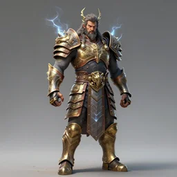 zeus god, wearing thunder armor, ornamented armor, beksinski, ruan jia, weta workshop concept art