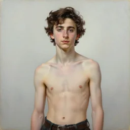 a portrait of timothee chalamet as a shirtless knight, oil painting, pale colors, high detail, 8 k, wide angle, trending on artstation,