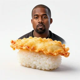 rapper kanye west made of tempura sushi, digital art, high quality
