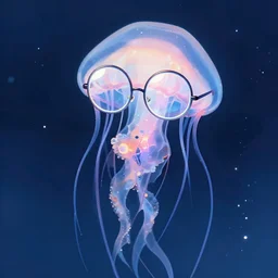 a jellyfish wearing glasses, rimless frames, artstation, pixiv, space jellyfish