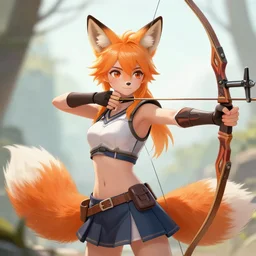 beautiful fox girl, archer, anime style, digital art, trending on artstation
