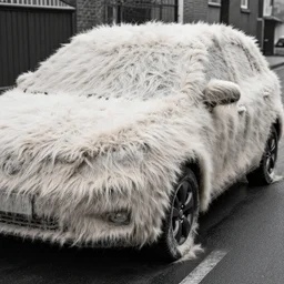 photo of fluffy car covered with fur