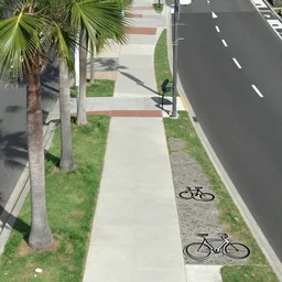 satellite photo of sidewalk, palm trees, bicycles ways, accessible for the disabled, by shunji dodo, 8 k resolution, photo, high quality