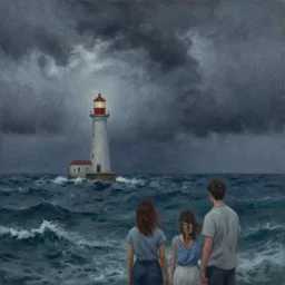 pov image of painting a picture of a lonely lighthouse on a stormy ocean by artgerm and magali villanueve and michael whelan