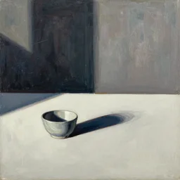 minimal in the style of ivon hitchins. still life on a table. drawing on painting, brush marks. expressive abstraction.. in the style of john craxton