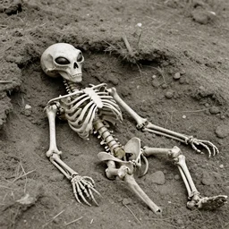 1960s photographic evidence of remains of an alien skeletons partially buried in the ground