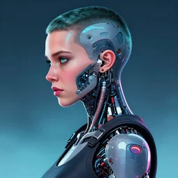 Side Portrait of cyberpunk cyborg Millie Bobby Brown by Yoji Shinkawa