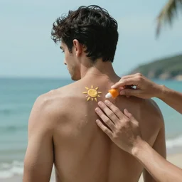 a strange man creature trying to put suncream on his own back realistic cinematic 3 5 mm