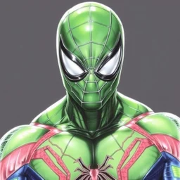 photorealistic. hyperdetailed. drawing. green suit. spider - man. by john romita jr.