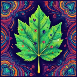 indica leaf , psychedelic art style