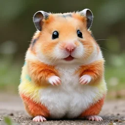 a rainbow hamster, stuffed animal, fat, fat belly, vivid colors, 8 k, hd