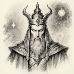 a pencil sketch portrait of a cosmic wizard king