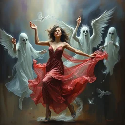jenny dancing with her ghosts, melancholic painting by dave dorman and daniel docciu