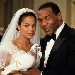a cinematic film still of Mike Tyson getting married to a pigeon, portrait, 40mm lens, shallow depth of field, close up, split lighting, cinematic