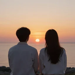 couple of love watching sunset, by lise deharme,