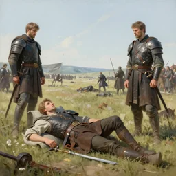 after the battle, the warriors take their rest, art by denys tsiperko and bogdan rezunenko, hyperrealism
