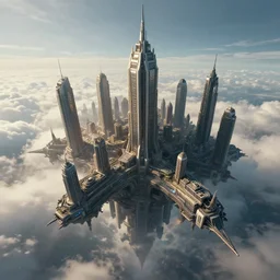 massive scifi city in the sky above the clouds, dramatic lighting, cinematic, establishing shot, extremly high detail, foto realistic, cinematic lighting, post processed, concept art, artstation, matte painting, style by eddie mendoza, raphael lacoste, alex ross