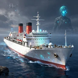 soviet white cargo ship of horizon forbidden west horizon zero dawn bioluminiscence global illumination ray tracing hdr fanart arstation by ian pesty and alena aenami artworks