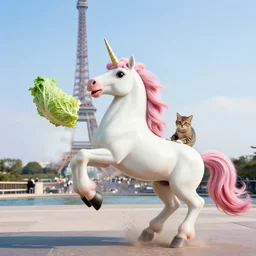 a unicorn in paris, a cat and a piece of cabbage are bursting out of the unicorn, lsd, canon 5 d 5 0 mm lens kodachrome