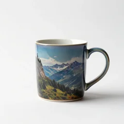 iridescent coffee mug, studio product photography, isolated on a pure white background, centered, entire object in frame, sharp focus, soft studio lighting