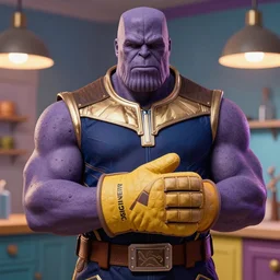 multicolor photo of thanos wearing a kitchen mitt by pierre and gilles in 4 k ultra high resolution and with bokeh, with inspiring feeling