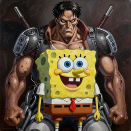 Spongebob as a Titan from Attack on Titan, oil on canvas by Greg Rutkowski, horror, intricate, portrait, 8k highly professionally detailed, HDR, CGsociety