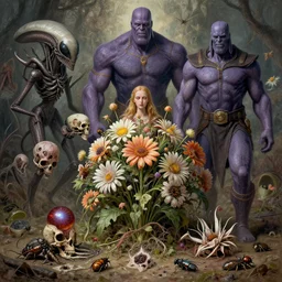 the platonic ideal of flowers, rotting, insects and praying of cletus kasady carnage thanos datura stramonium dementor chtulu mandelbulb bioshock xenomorph, ego death, decay, dmt, salvia, concept art by randy vargas and zdzisław beksinski and greg rudkowski