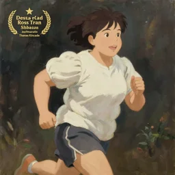 portrait of a chubby taiwanese woman running, an oil painting by ross tran and thomas kincade, studio ghibli