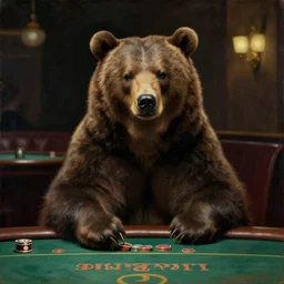 portrait of bear gambling in the club by anders zorn, wonderful masterpiece by greg rutkowski, beautiful cinematic light, by greg manchess, jessica rossier