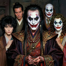 photorealistic portrait of evil looking vincent price wearing intricate shao khan costume, bizarre voodoo makeup, clown makeup, by amano, karol bak, greg rutkowski, and akira toriyama, tonalism, hyperrealistic, artgerm, concept art, masterpiece.