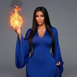 Who : a mage with a blue robe casting a fire ball; Physical : Kim Kardashian exact same body ; IMPORTANT : Hearthstone official splash art, award winning, trending in category \'high details\'
