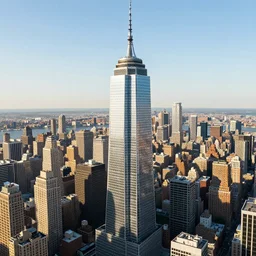 The new Lego skyscraper in downtown Manhattan.  35mm photograph, f22 crisp focus, beautiful weather, aerial photograph. Award winning photography.