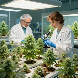 scientists growing cannabis plants in a hydroponics lab on the nostromo, diverse, artstation, cg society, highly detailed digital art
