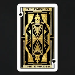the empress, an art deco tarot card, black and gold on black, symmetrical, geometric, minimal, stark, abstract queen, regal, bold lines, minimalistic, award - winning design, trending on pinterest