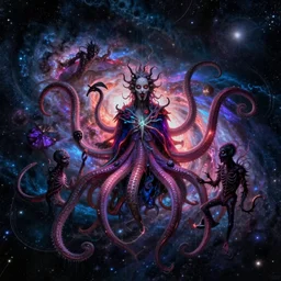 great old ones, yog - sothoth, r'lyeh, shub - niggurath, dunwich horror, tentacles horrors lovecraft, cosmic horror, psycho nebula colors, photoluminescence reflective spectral colors, award winning photograph, unreal engine