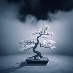 award winning infrared photography of andy lee, solitary bonsai tree, beautiful light, moody, dramatic lighting, rule of thirds, golden ratio