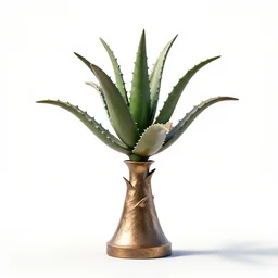 bronze statue of a aloe vera plant, clean 3d render, full body, isolated on a pure white background, centered, entire subject in frame, sharp focus, soft studio lighting