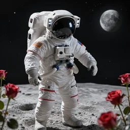 a astronaut in the moon, roses, cg, ultra hd, highly detailed by shinkai makoto