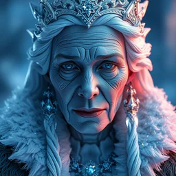 jeff bezos ice queen princess, intricate crispy old face details, insanely detailed composition, octane render, volumetric lightening, featured on cgsociety, dinsey style, full body shot