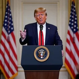 Donald Trump giving a speech in the backrooms