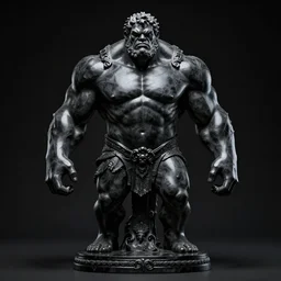 stylized onyx black dark severe lighting ornate statue full body made of marble of burly surly brawny titan, perfect symmetrical body, perfect symmetrical face, hyper realistic, hyper detailed, by johannen voss, by michelangelo, octane render, blender, 8 k, displayed in pitch black studio room