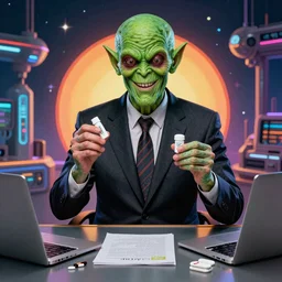 Cthulhu as a modern day business man with a family and a drug and gambling addiction, psychedelic , 50s style infomercial , award winning , retro futuristic