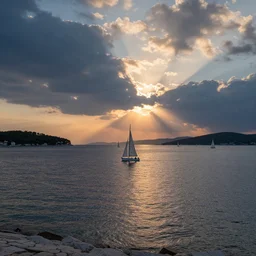 Croatian coastline, sunrise, sailboats, Van Gogh painting