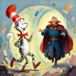 a beautiful painting of the third first image on the scattered absurdity server, dr seuss, and dr strange, very pretty, portal hopping and time warping with wild reckless abandonmade by stanley artgerm lau, wlop, rossdraws, artstation, cgsociety, concept art, octane render, trending on artstation, artstationhd, artstationhq, unreal engine, 4 k, 8 k